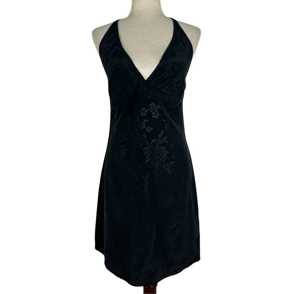 Vintage Y2K Esprit Dress Size 7/8 Halter Black Tonal Floral Witchy Fairy Grunge